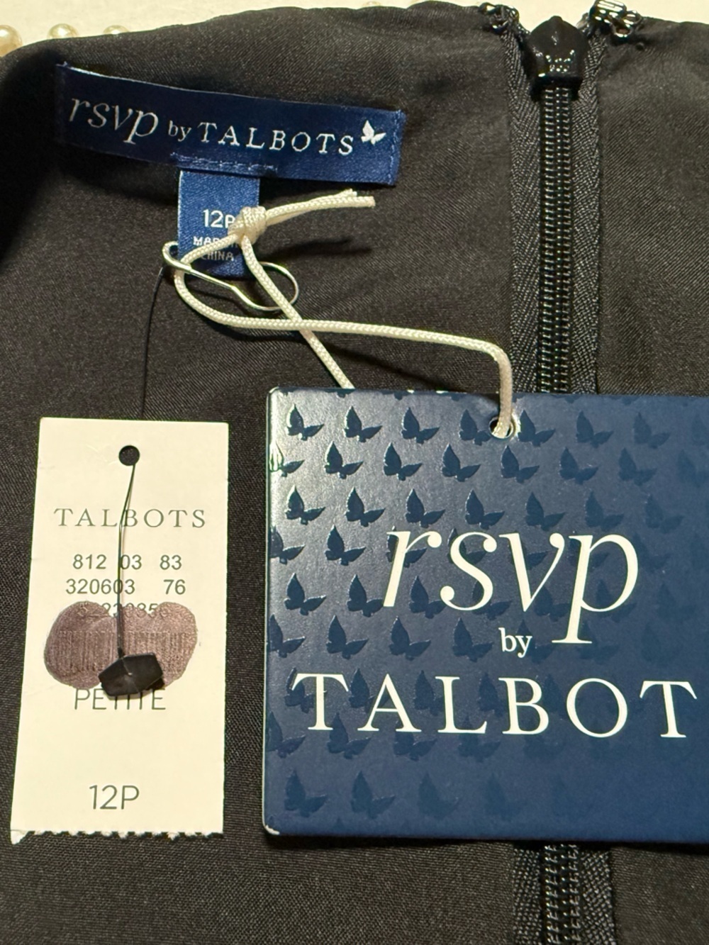 RSVP by Talbots Classic Black Sleeveless Pearl Trim Dress Size 12 Petite NWT - Picture 7 of 9